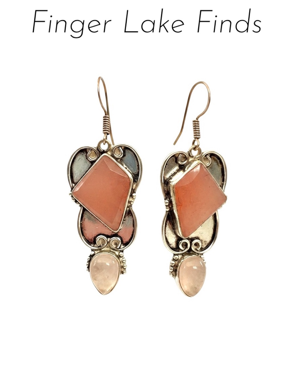 Rhodonite/Rose Quartz Sterling Dangle Earrings